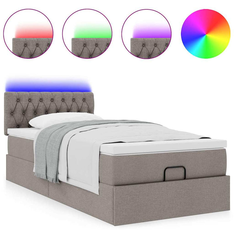 vidaXL tópszínű szövet ottomán ágy matraccal & LED-ek 90x200 cm
