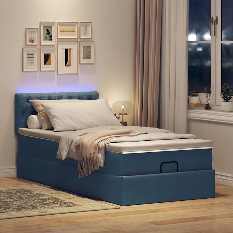 vidaXL Ottomán ágy matraccal & LED kék 90x200 cm szövet