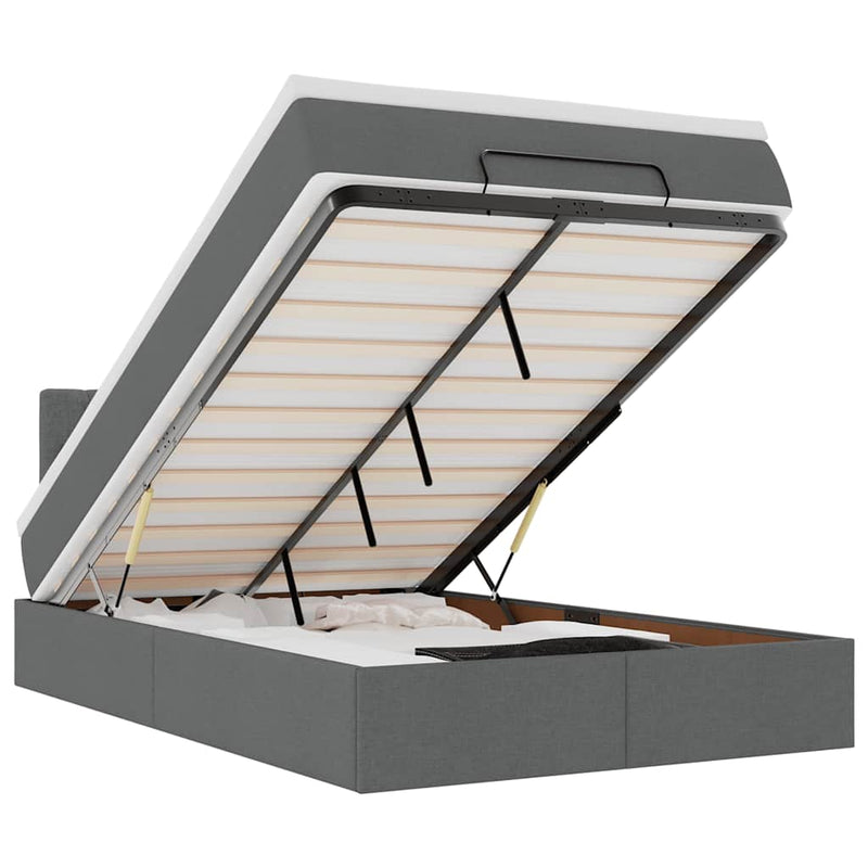 vidaXL sötétszürke szövet ottomán ágy matraccal & LED-ek 120x190 cm