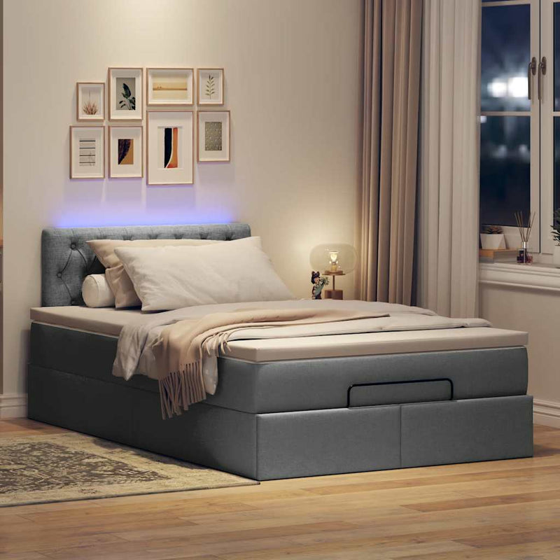 vidaXL sötétszürke szövet ottomán ágy matraccal & LED-ek 120x190 cm