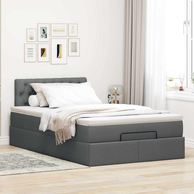 vidaXL sötétszürke szövet ottomán ágy matraccal & LED-ek 120x190 cm