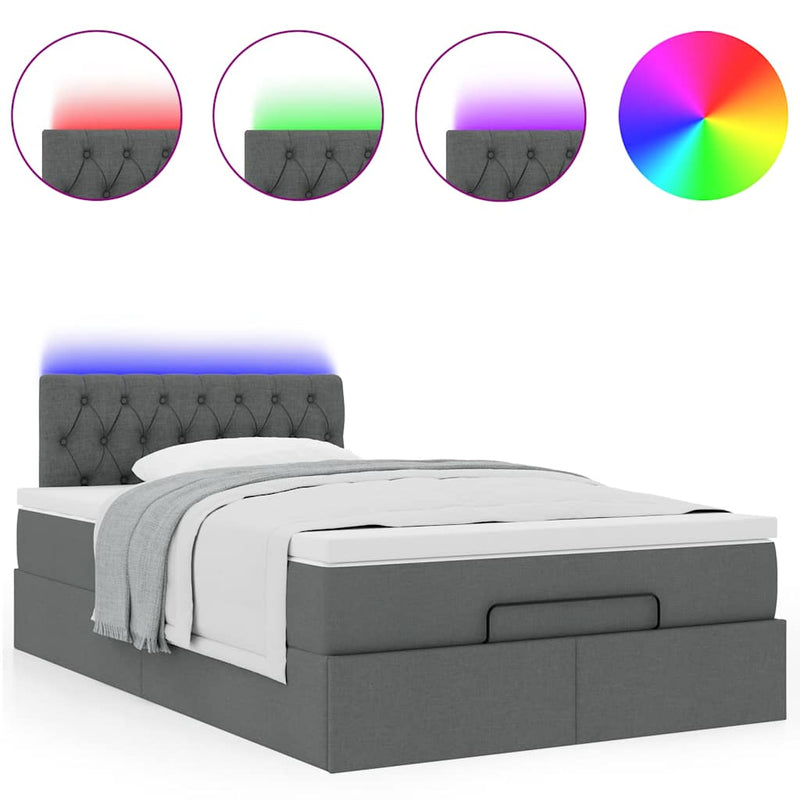 vidaXL sötétszürke szövet ottomán ágy matraccal & LED-ek 120x190 cm