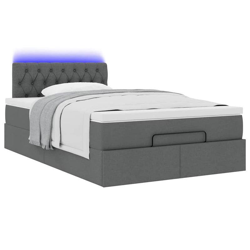 vidaXL sötétszürke szövet ottomán ágy matraccal & LED-ek 120x190 cm