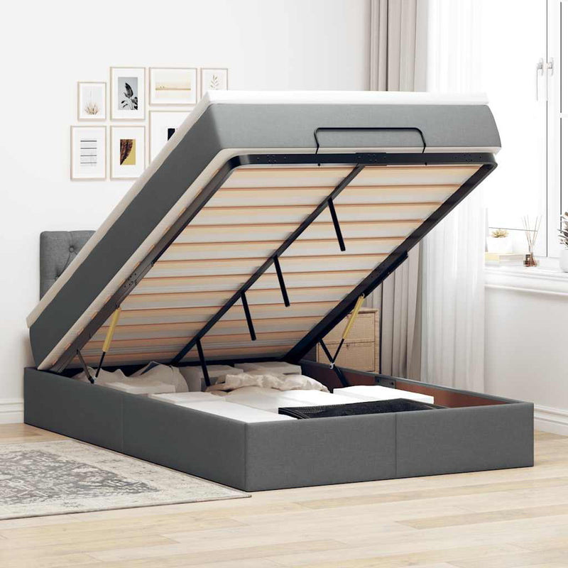 vidaXL sötétszürke szövet ottomán ágy matraccal & LED-ek 120x190 cm