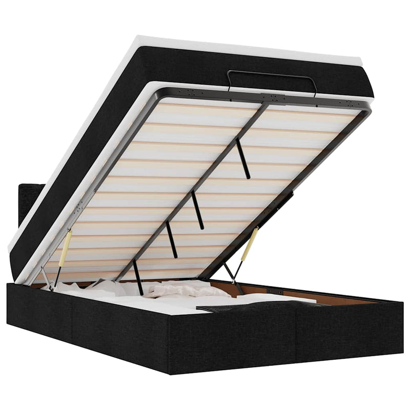 vidaXL fekete szövet ottomán ágy matraccal & LED-ek 120x190 cm