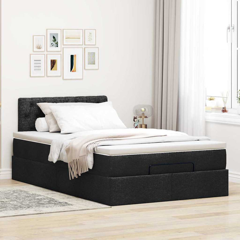 vidaXL fekete szövet ottomán ágy matraccal & LED-ek 120x190 cm