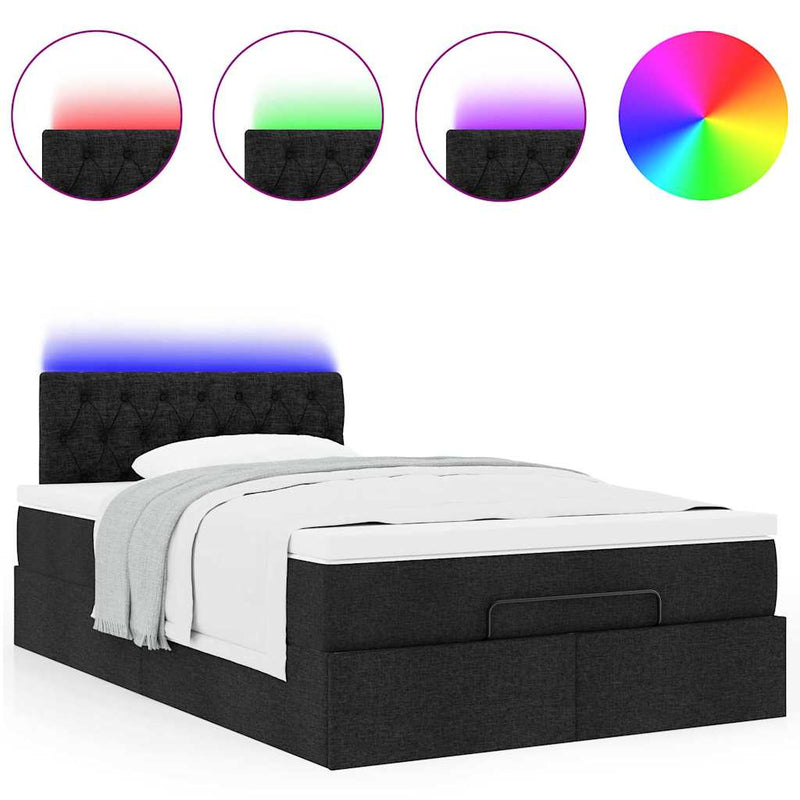 vidaXL fekete szövet ottomán ágy matraccal & LED-ek 120x190 cm