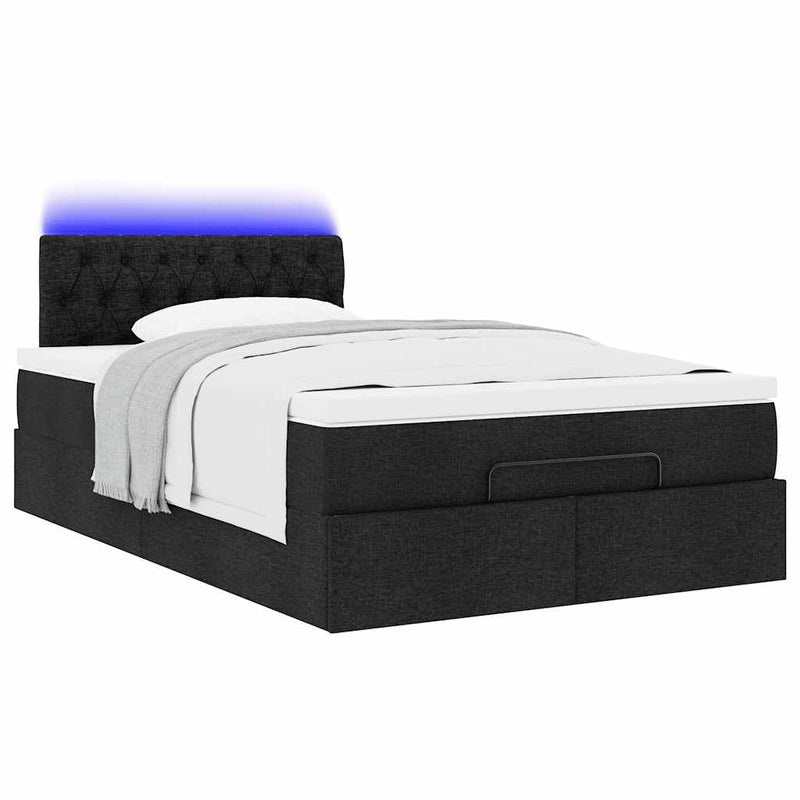 vidaXL fekete szövet ottomán ágy matraccal & LED-ek 120x190 cm