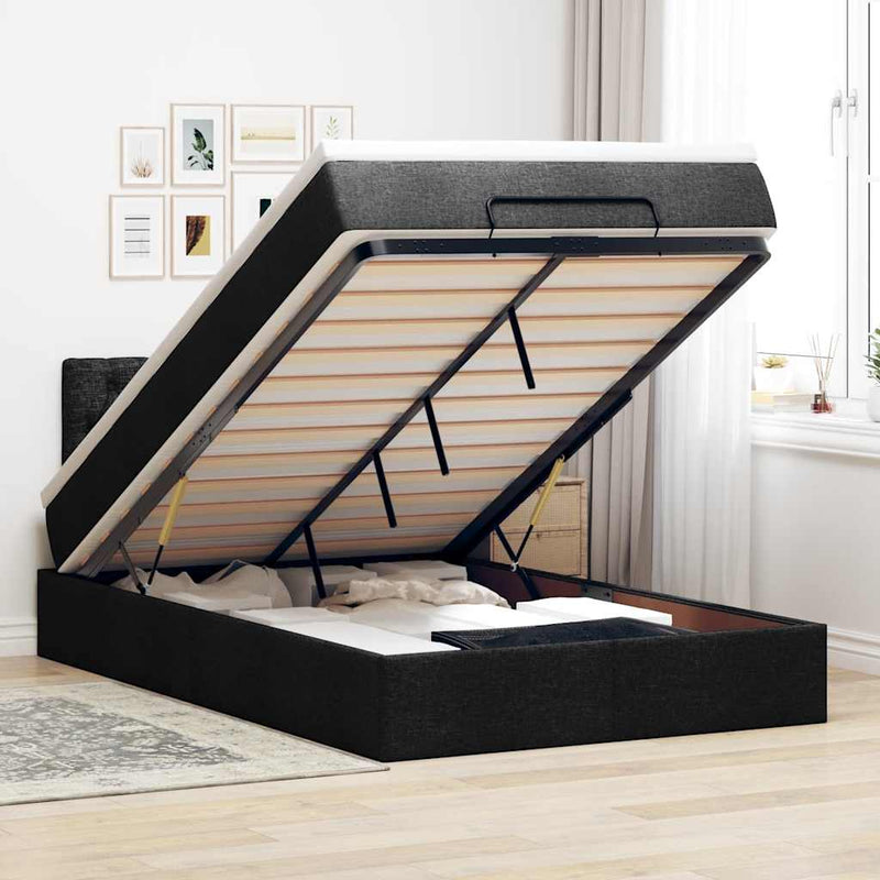vidaXL fekete szövet ottomán ágy matraccal & LED-ek 120x190 cm