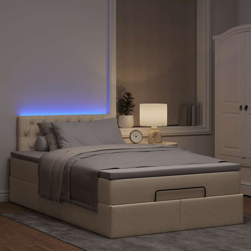 vidaXL krémszínű szövet ottomán ágy matraccal & LED-ek 120x190cm