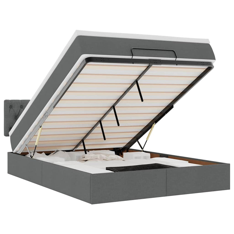 vidaXL Ottomán ágy matraccal & LED-ek Sötétszürke 140x190 cm szövet