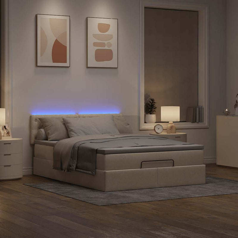 vidaXL Ottomán ágy matraccal & LED-ek krém 140x190 cm szövet