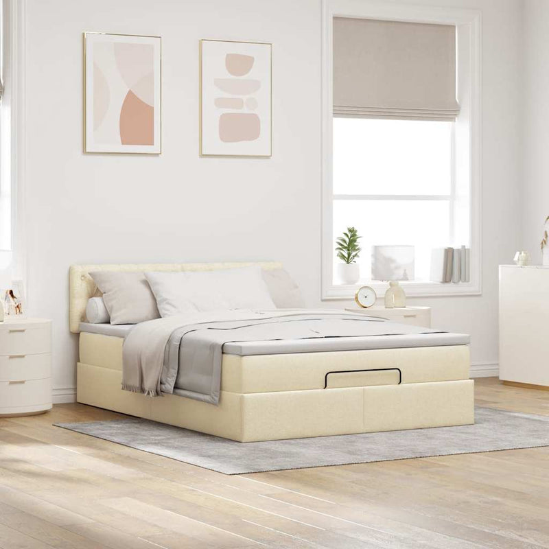 vidaXL Ottomán ágy matraccal & LED-ek krém 140x190 cm szövet