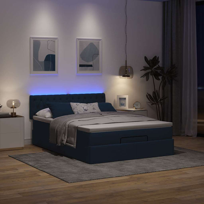 vidaXL Ottomán ágy matraccal & LED kék 140x190 cm szövet
