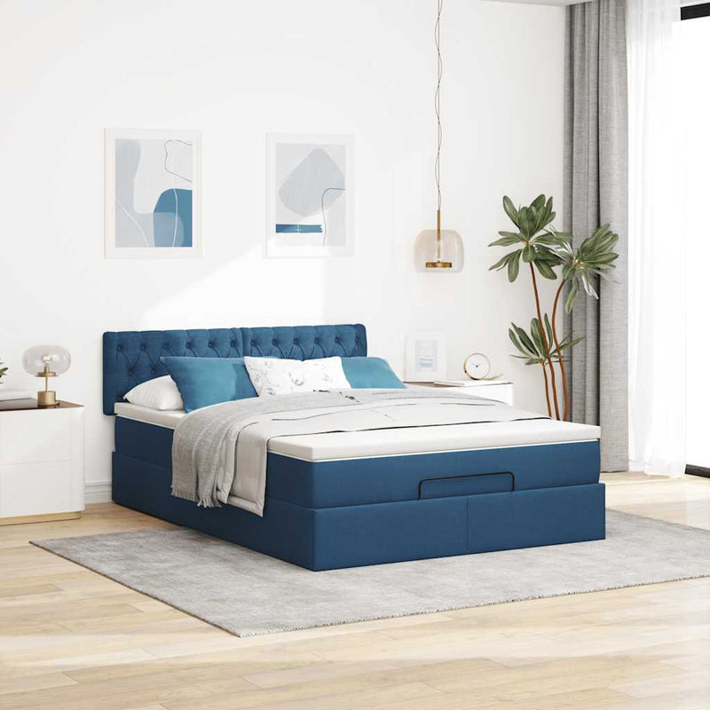 vidaXL Ottomán ágy matraccal & LED kék 140x190 cm szövet