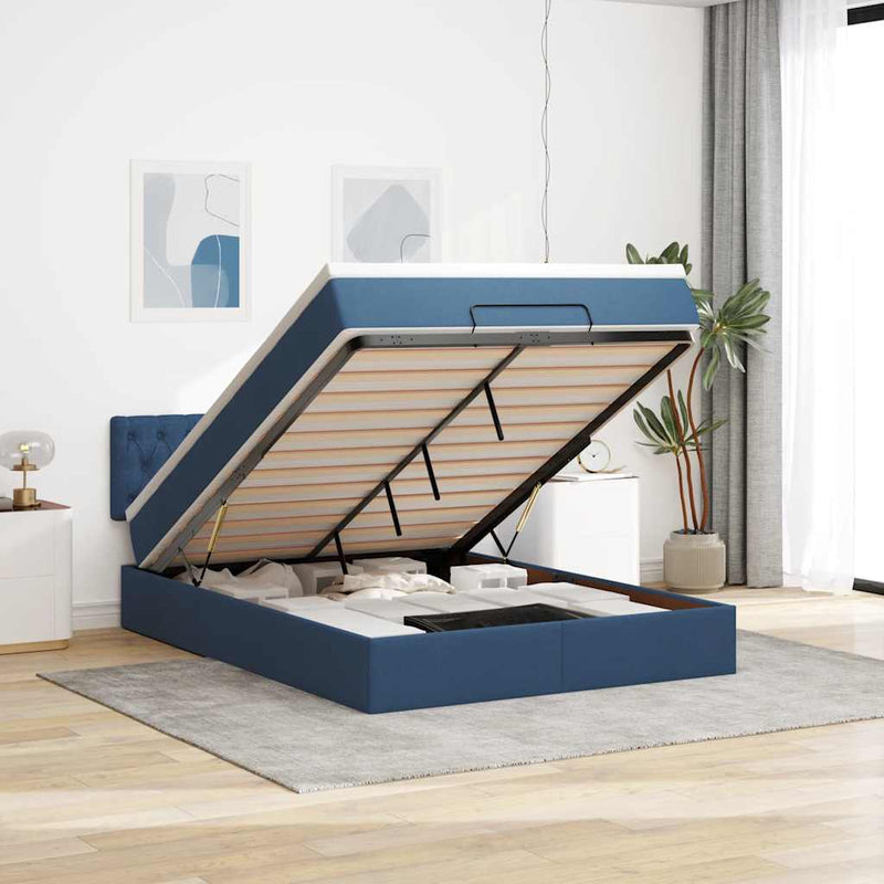 vidaXL Ottomán ágy matraccal & LED kék 140x190 cm szövet