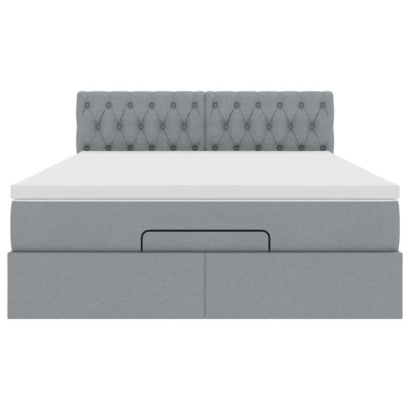 vidaXL Ottomán ágykeret matraccal világosszürke 140x200cm szövet