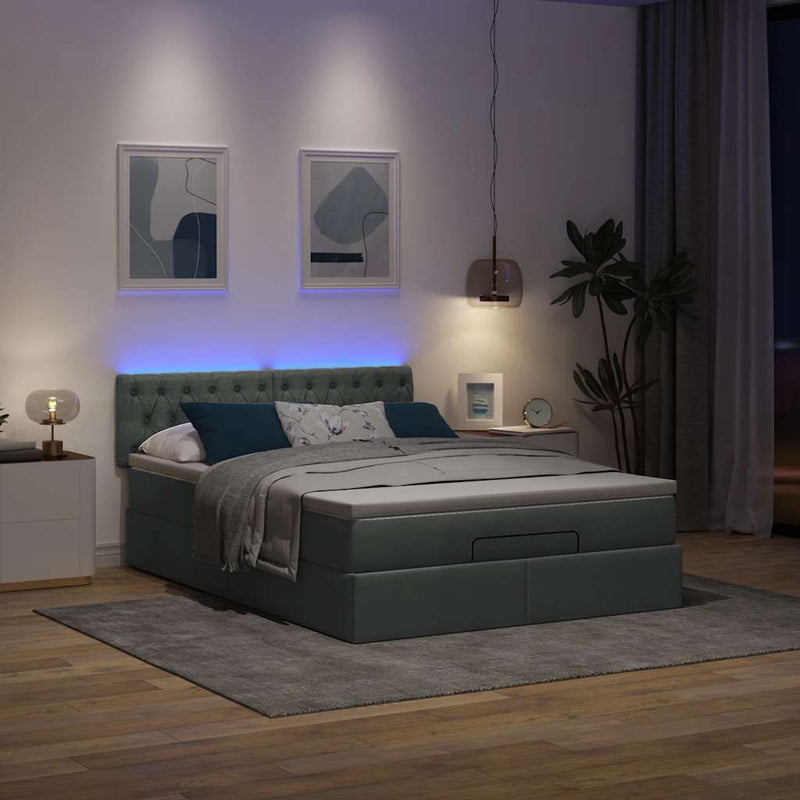 vidaXL Ottomán ágy matraccal & LED-ek Sötétszürke 140x200 cm anyagból
