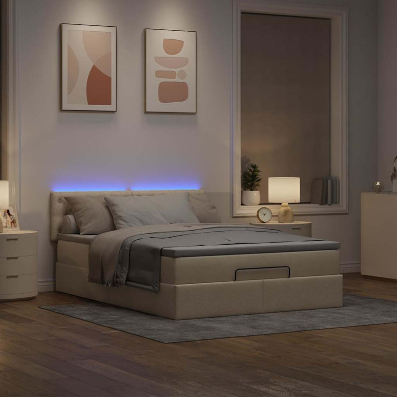 vidaXL Ottomán ágy matraccal & LED-ek krém 140x200 cm szövet