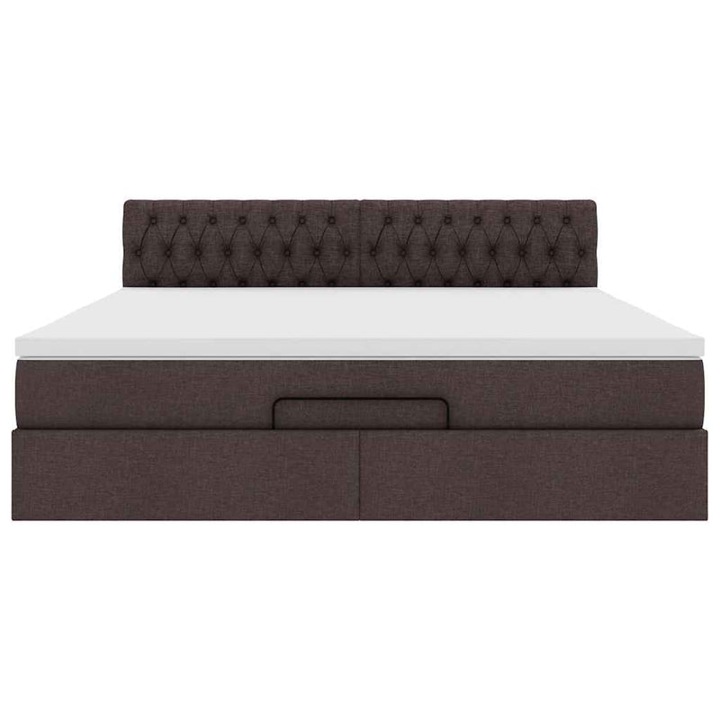 vidaXL Oszmán ágykeret matraccal sötétbarna 160x200cm szövet