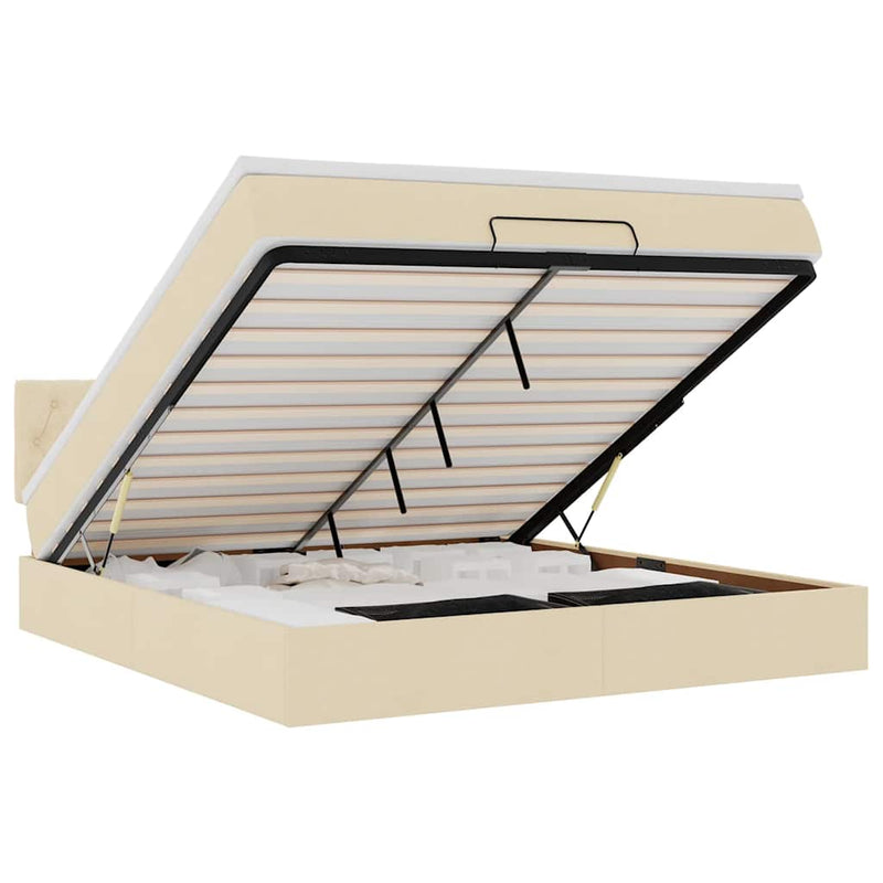 vidaXL Oszmán ágykeret matraccal krém 160x200cm szövet