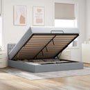 vidaXL sötétszürke szövet ottomán ágy matraccal & LED-ek 180x200cm