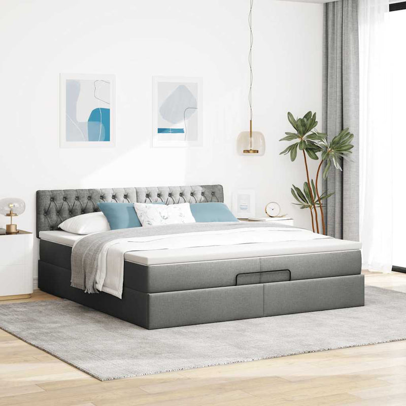 vidaXL Ottomán ágykeret matracokkal Sötét szürke 200x200cm szövet