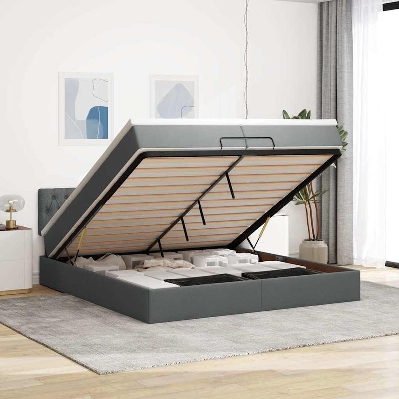 vidaXL Ottomán ágykeret matracokkal Sötét szürke 200x200cm szövet