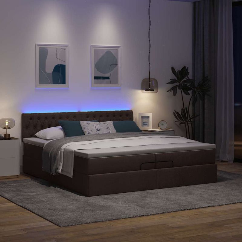 vidaXL Ottomán ágykeret matracokkal Sötétbarna 200x200cm szövet