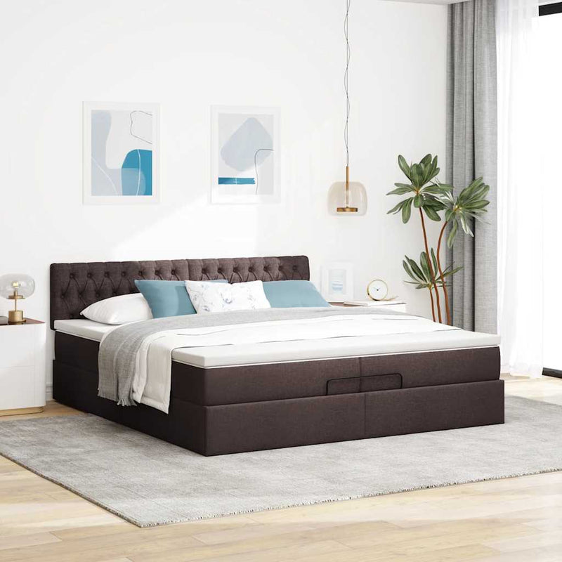 vidaXL Ottomán ágykeret matracokkal Sötétbarna 200x200cm szövet