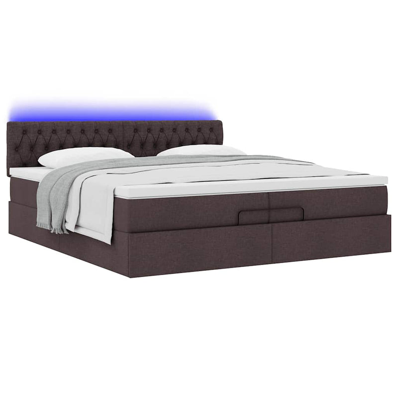 vidaXL Ottomán ágykeret matracokkal Sötétbarna 200x200cm szövet