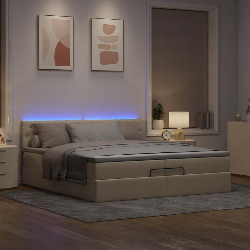vidaXL oszmán ágykeret matracokkal krém 200x200cm szövet