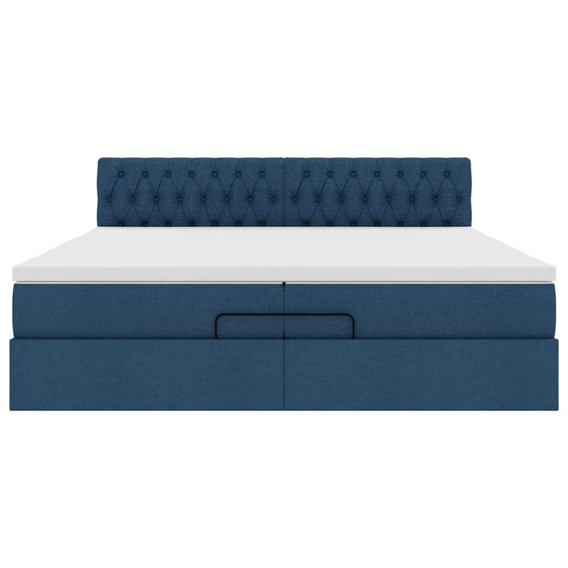 vidaXL Ottomán ágykeret matracokkal kék 200x200cm szövet