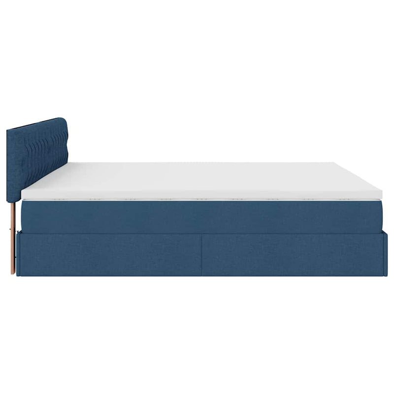 vidaXL Ottomán ágykeret matracokkal kék 200x200cm szövet