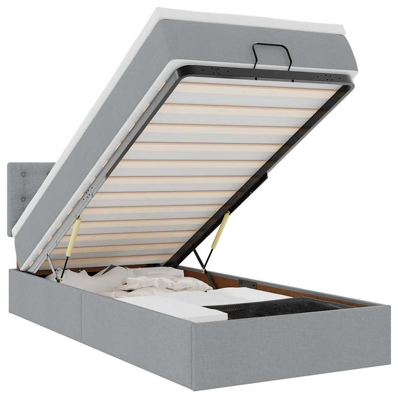 vidaXL világosszürke szövet ottomán ágy matraccal & LED-ek 80x200cm