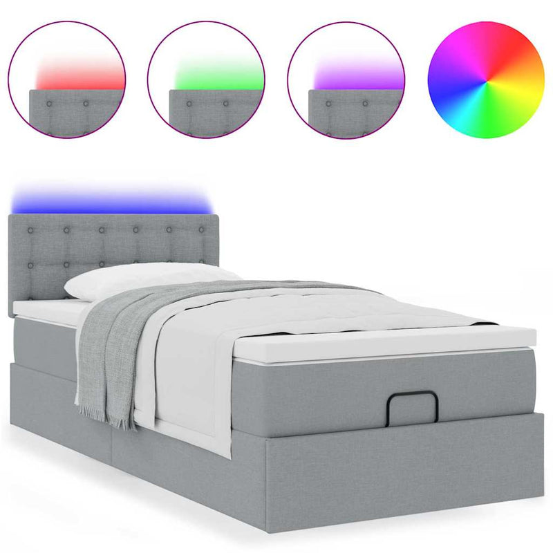 vidaXL világosszürke szövet ottomán ágy matraccal & LED-ek 80x200cm