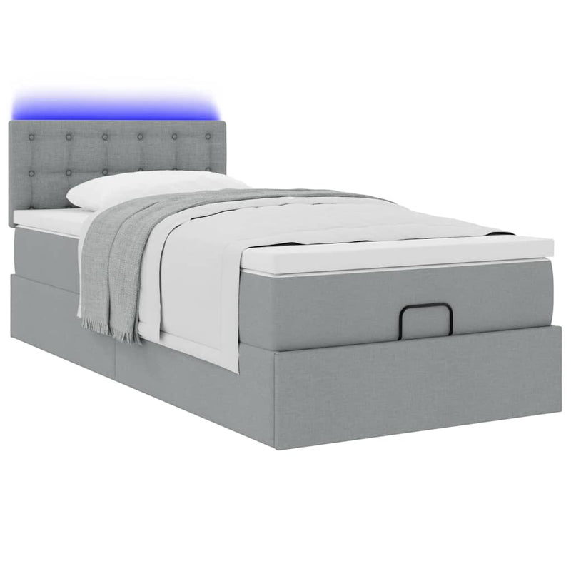 vidaXL világosszürke szövet ottomán ágy matraccal & LED-ek 80x200cm