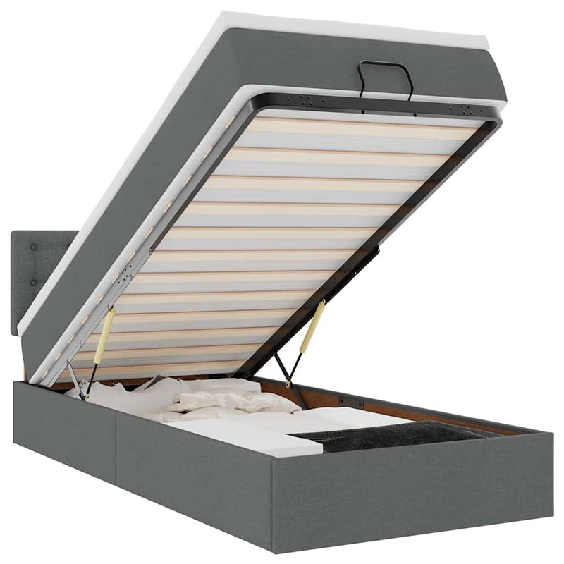 vidaXL sötétszürke szövet ottomán ágy matraccal & LED-ek 80x200cm