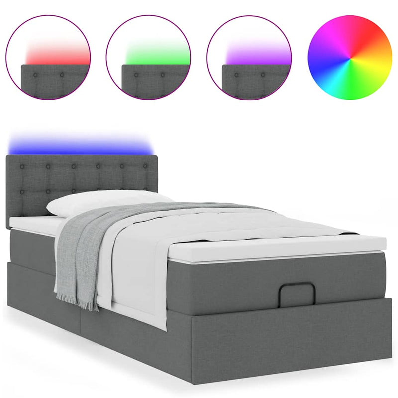 vidaXL sötétszürke szövet ottomán ágy matraccal & LED-ek 80x200cm