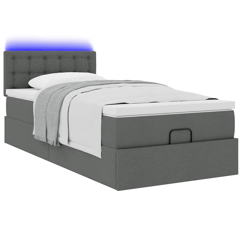 vidaXL sötétszürke szövet ottomán ágy matraccal & LED-ek 80x200cm