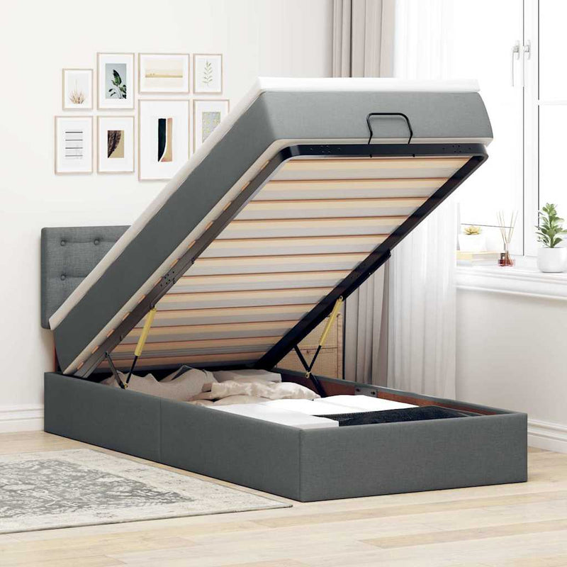 vidaXL sötétszürke szövet ottomán ágy matraccal & LED-ek 80x200cm