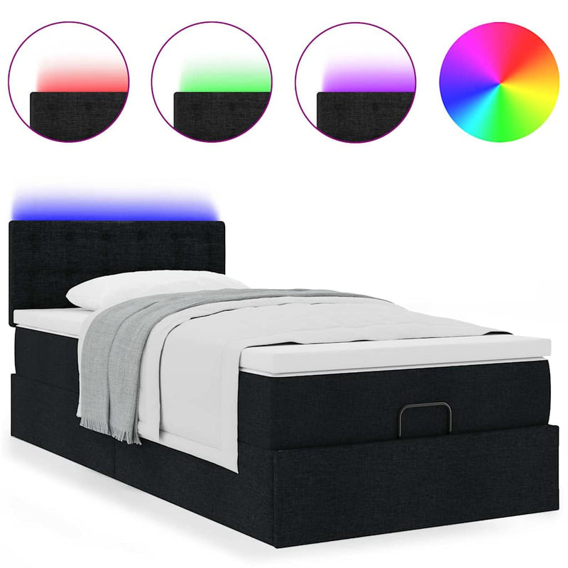 vidaXL fekete szövet ottomán ágy matraccal & LED-ek 80x200cm