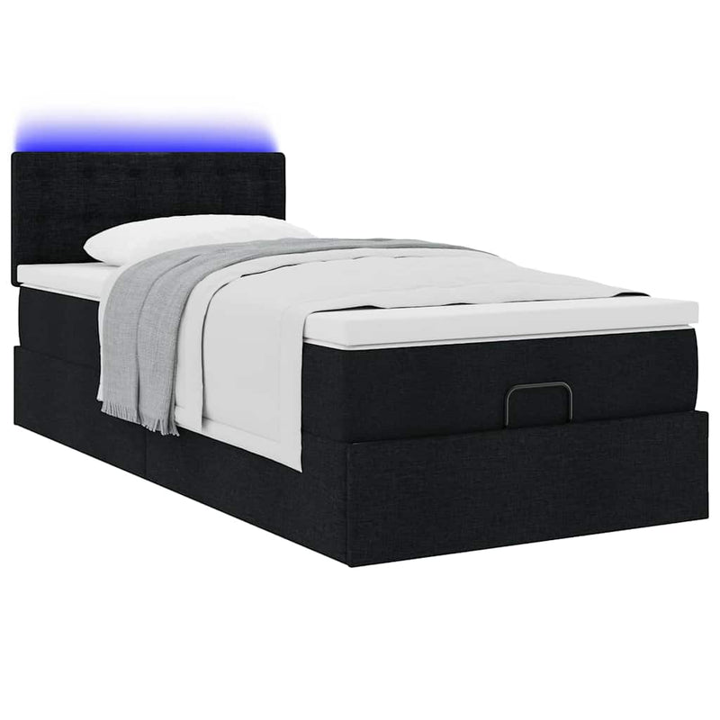 vidaXL fekete szövet ottomán ágy matraccal & LED-ek 80x200cm