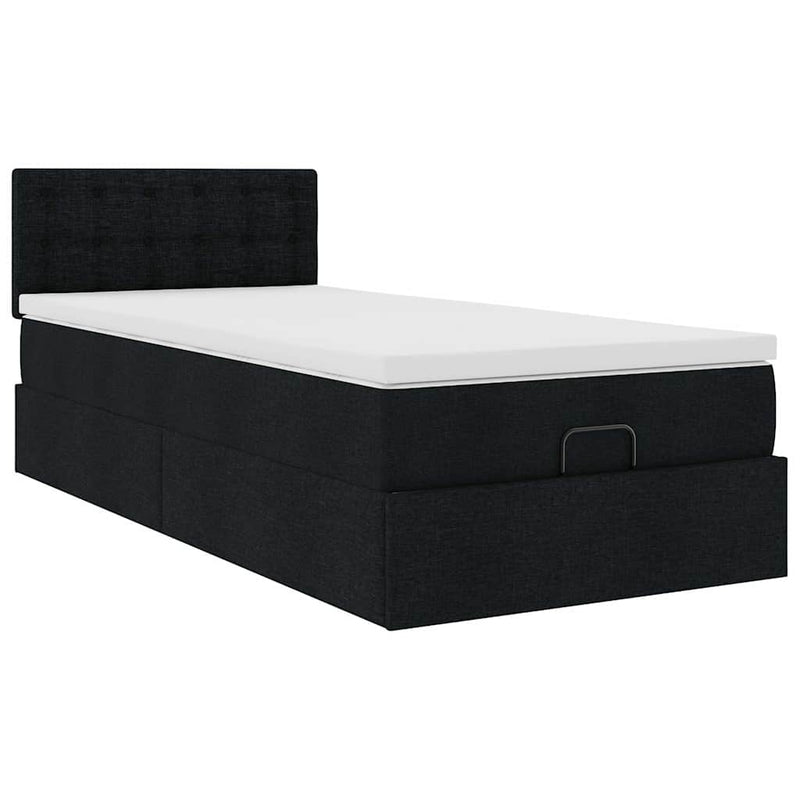 vidaXL fekete szövet ottomán ágy matraccal & LED-ek 80x200cm