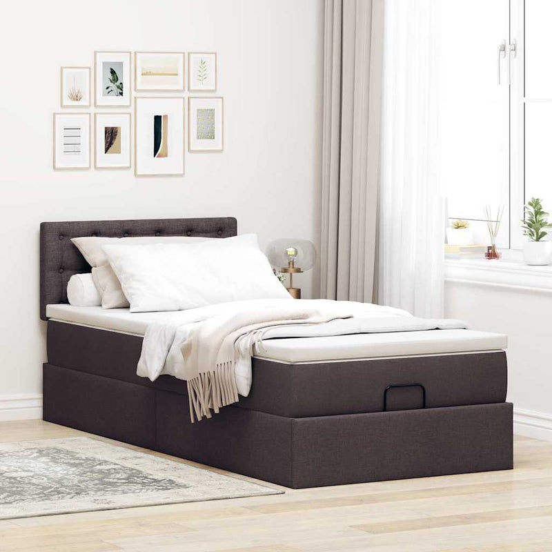 vidaXL Ottomán ágykeret matraccal sötétbarna 80x200cm szövet