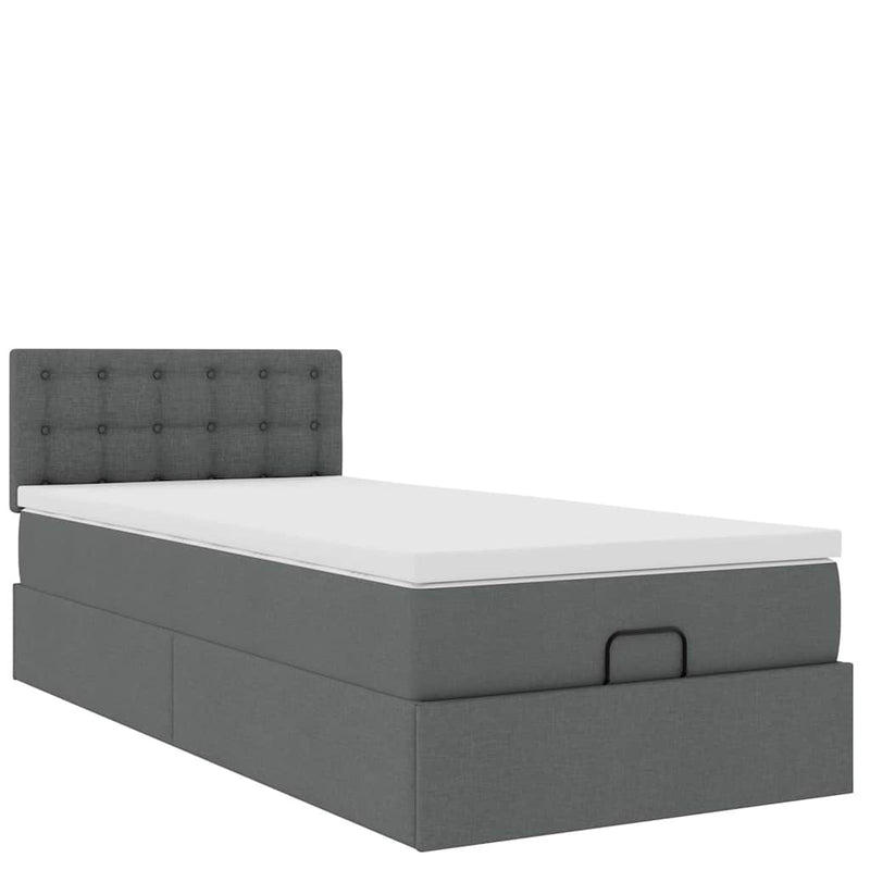 vidaXL Ottomán ágykeret matraccal sötét szürke 90x190cm szövet