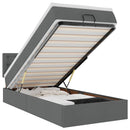 vidaXL sötétszürke szövet ottomán ágy matraccal & LED-ek 90x200 cm