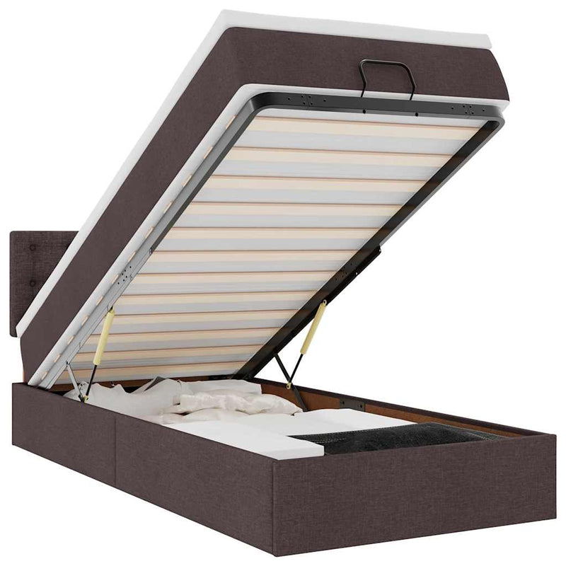vidaXL sötétbarna szövet ottomán ágy matraccal & LED-ek 90x200 cm