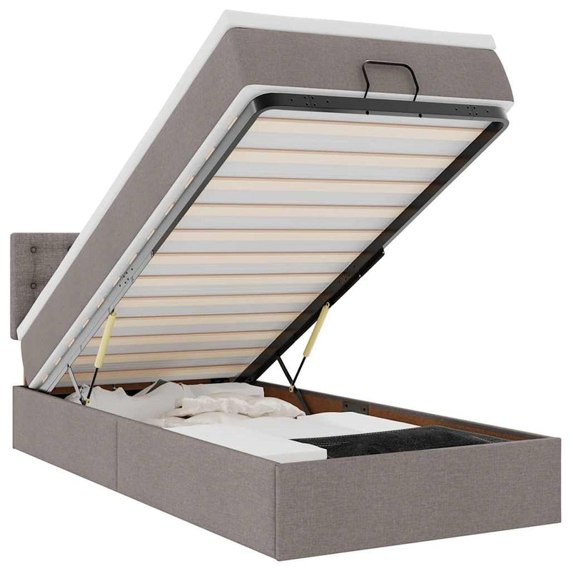 vidaXL tópszínű szövet ottomán ágy matraccal & LED-ek 90x200 cm