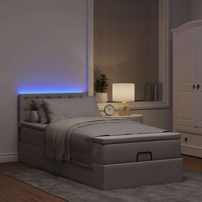 vidaXL tópszínű szövet ottomán ágy matraccal & LED-ek 90x200 cm